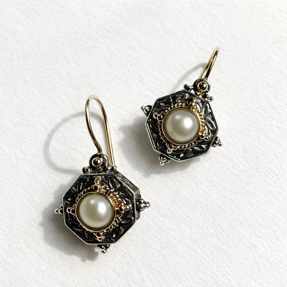 Konstantino Sterling Silver & 18K Gold Pearl Drop Earrings